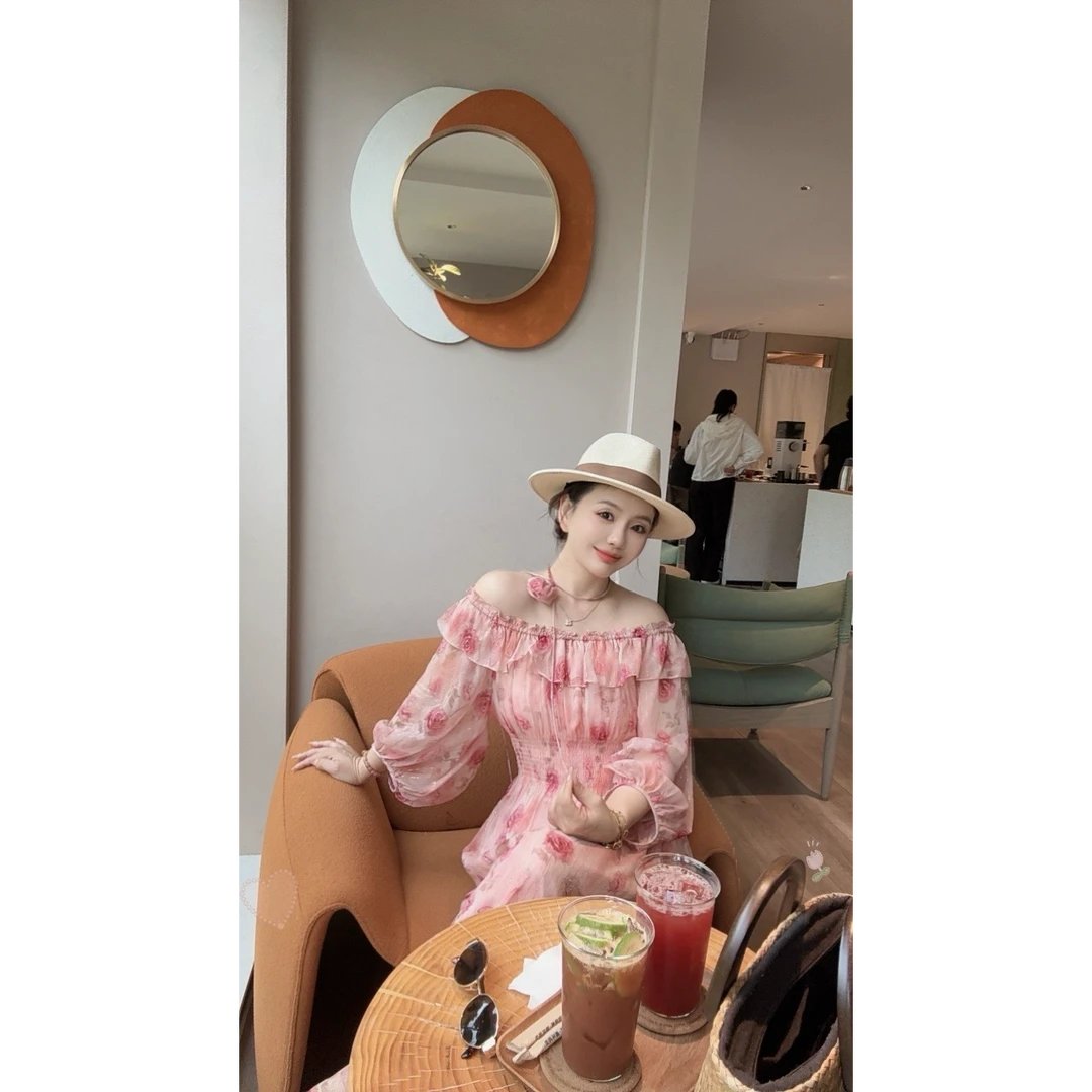 【25270】真丝连衣裙女夏季2025桑蚕丝新款印花显瘦中长裙