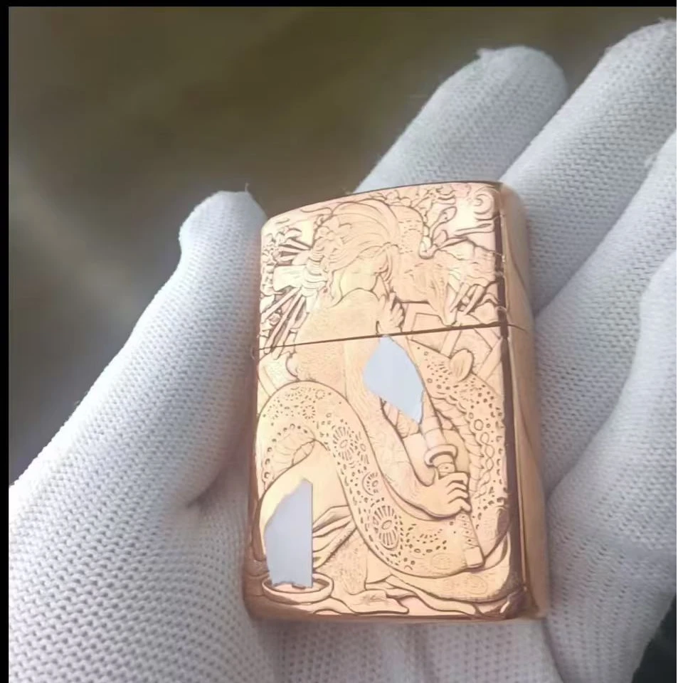 佐罗902S紫铜浮雕蛇女艺伎煤油打火机送男友礼物创意
