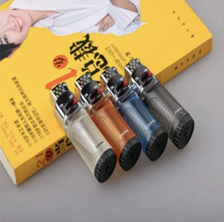 新款砂轮明火打火机定火锁火透明大气箱耐用充气款