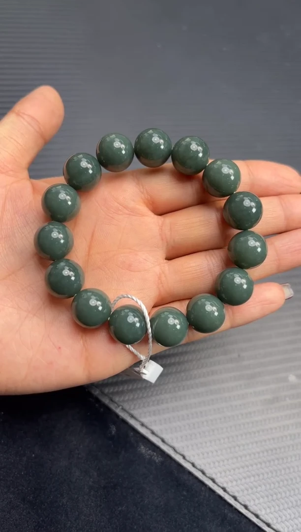 未镶嵌手串和田玉若羌微色差青玉蓝调卡14手串