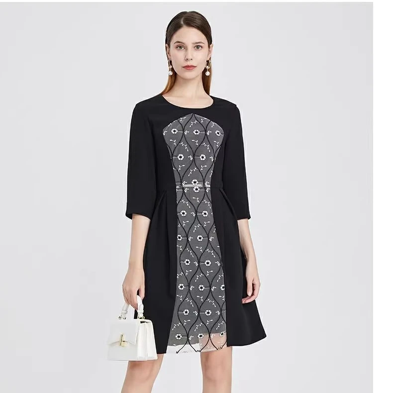 【粉丝专属】优雅提花气质长袖长裙秋冬连衣裙HTS111DRX0