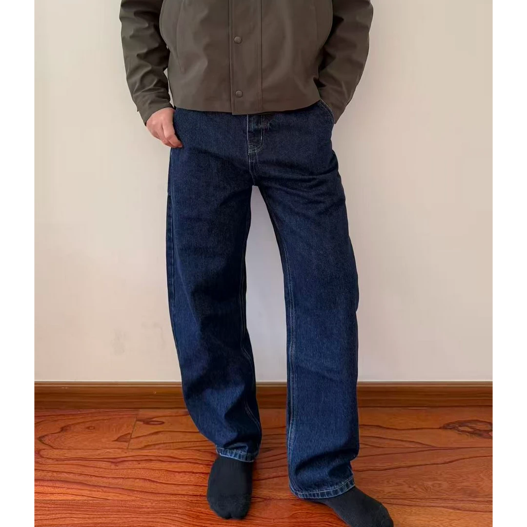 秋季高级感深蓝百搭洗水直筒宽松牛仔裤