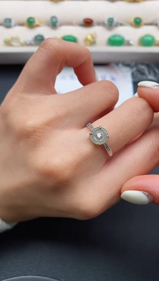 银S925镶嵌戒指翡翠777777+5