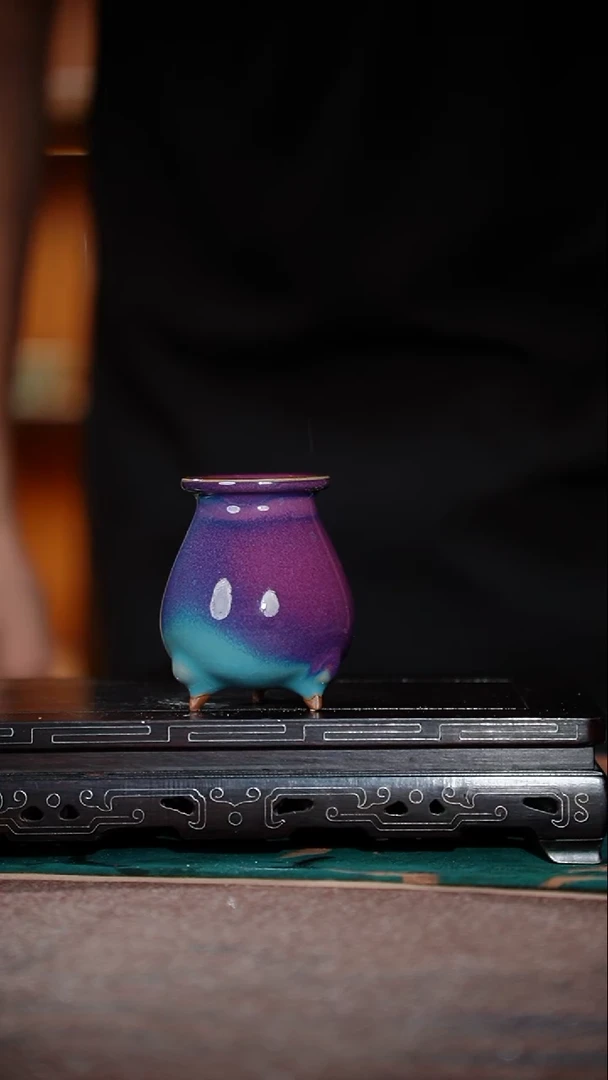 80-5蜘蛛肚炉（天青玫瑰紫 窑变随机）