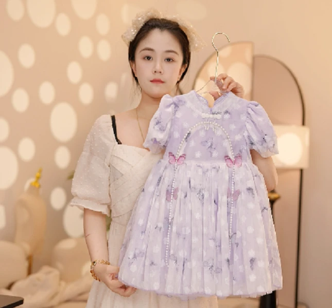 【Y.d8345】2025夏季新款女童气质公主裙女宝连衣裙日常甜美泡泡袖