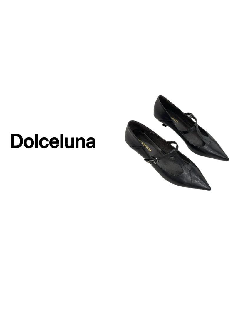 【月姐严选】早春气质胎牛皮尖头玛丽珍软底女士小猫跟低跟鞋-16721