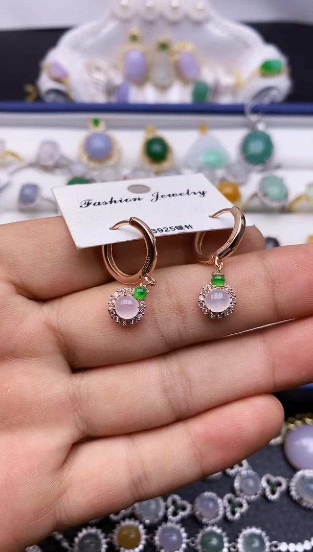 翡翠银S925镶嵌耳饰0006