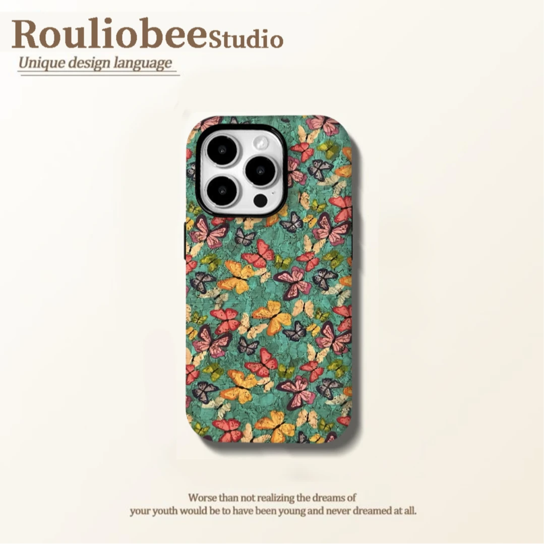 BANCA满屏蝴蝶菲林二合一适用苹果16PRO手机壳华为vivo小米15oppo