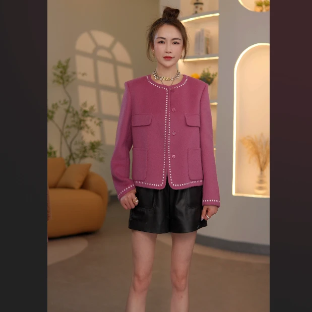 【优莎】222秋季新款时尚穿搭气质百搭轻奢女装双面呢大衣外套