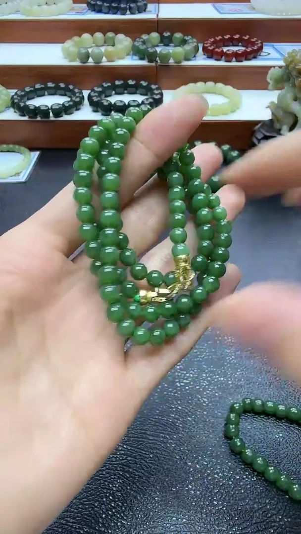 颈饰未镶嵌和田玉碧玉108高质量项链