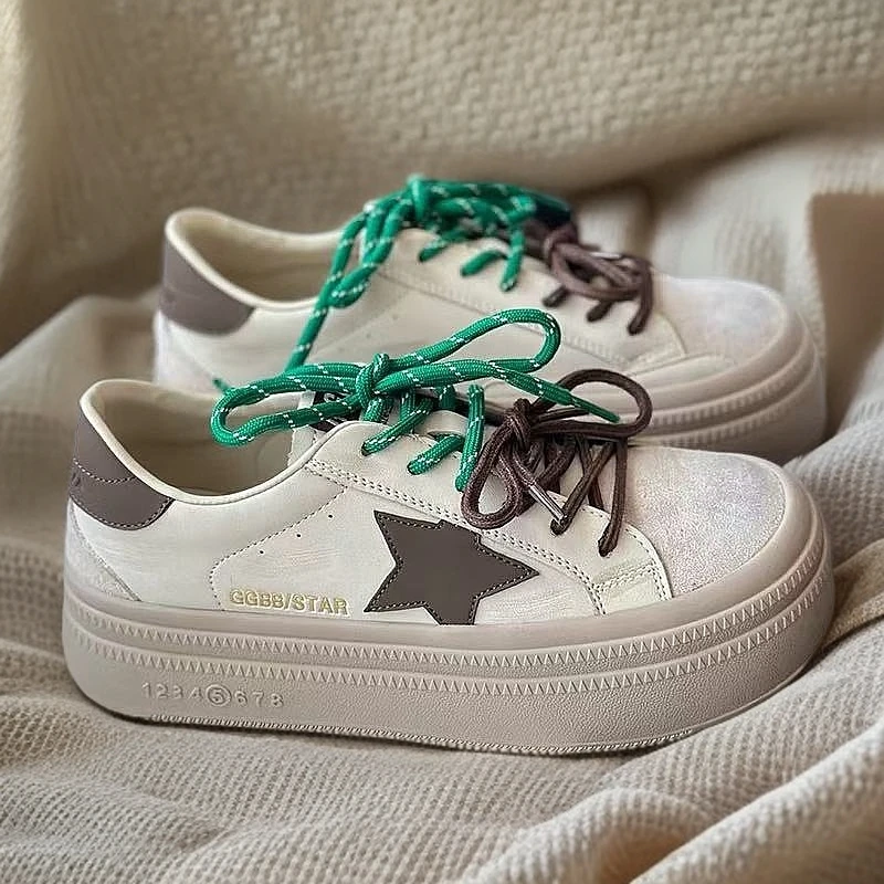 088005星星真皮厚底休闲板鞋