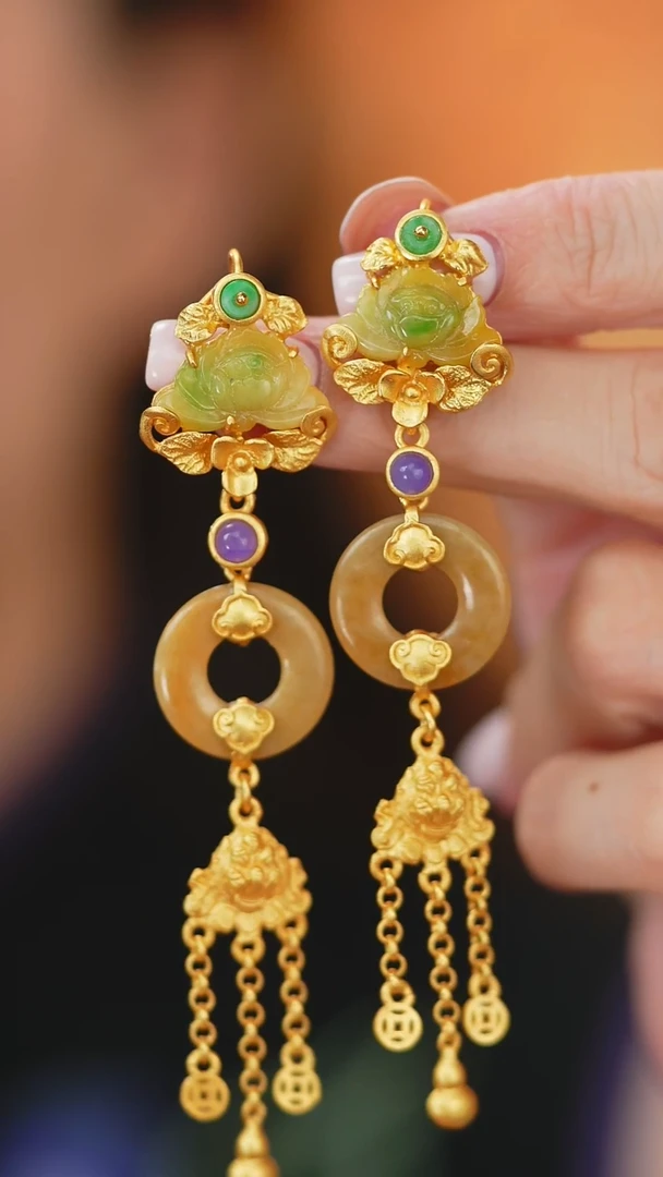 翡翠银S925镶嵌耳坠新款