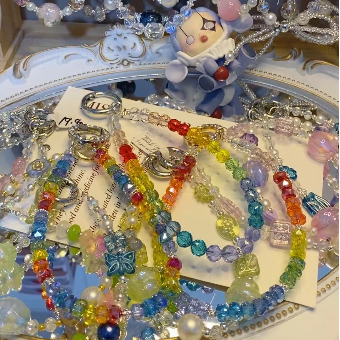 简约高级感手机挂链韩系轻奢彩虹晶晶挂绳挂饰钥匙扣