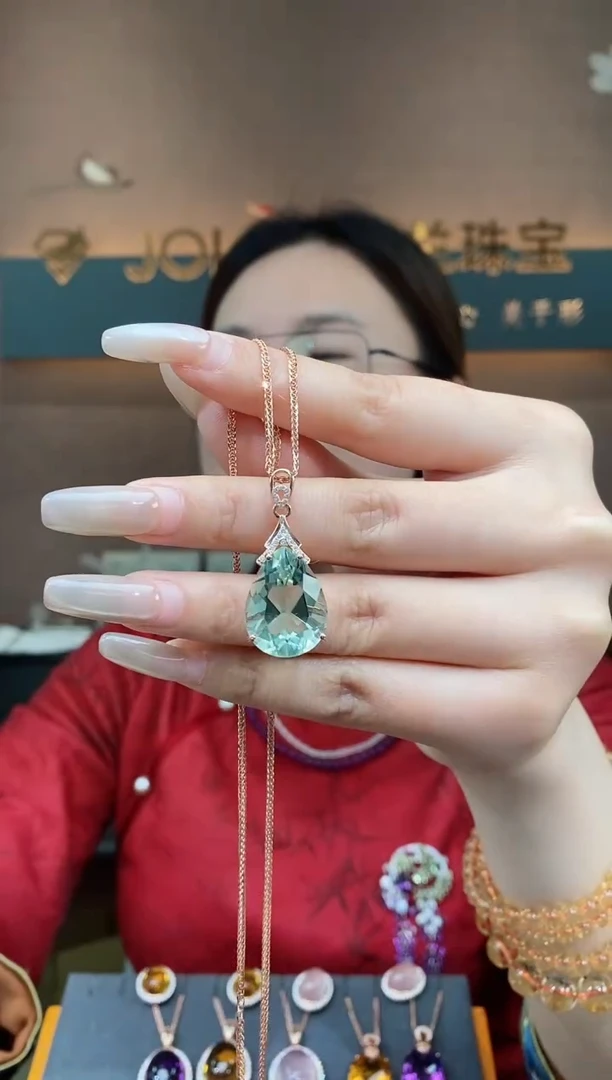 【闪购商品】绿水晶吊坠银S925镶嵌绿水晶吊坠