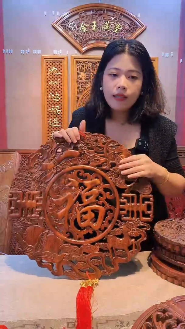香榧木木雕款香樟木48福禄寿喜挂件两个