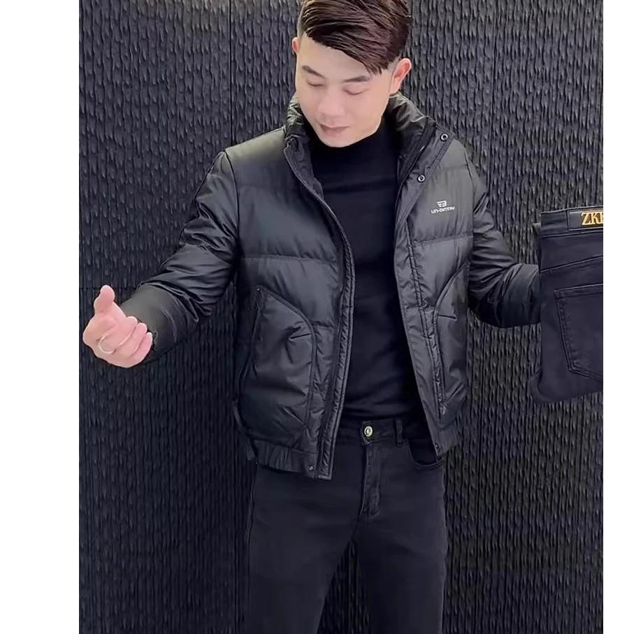 高级感2025年冬季男士羽绒服韩版修身时尚潮牌短款立领外套保暖潮