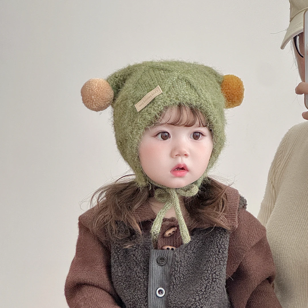 可爱卡通宝宝帽子秋冬季款男女孩儿童针织毛线帽外出保暖防风护耳
