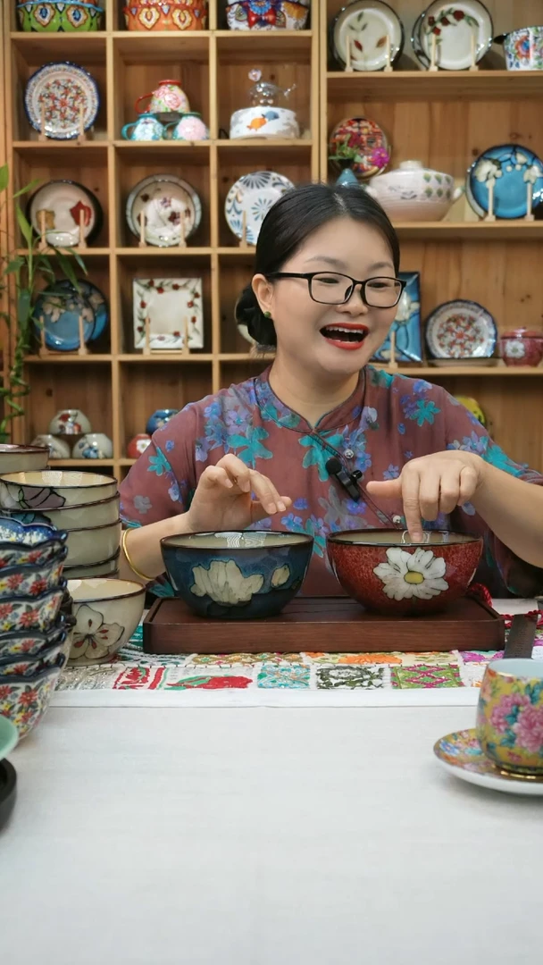 瓷片小可高温陶瓷餐具一组两只面碗