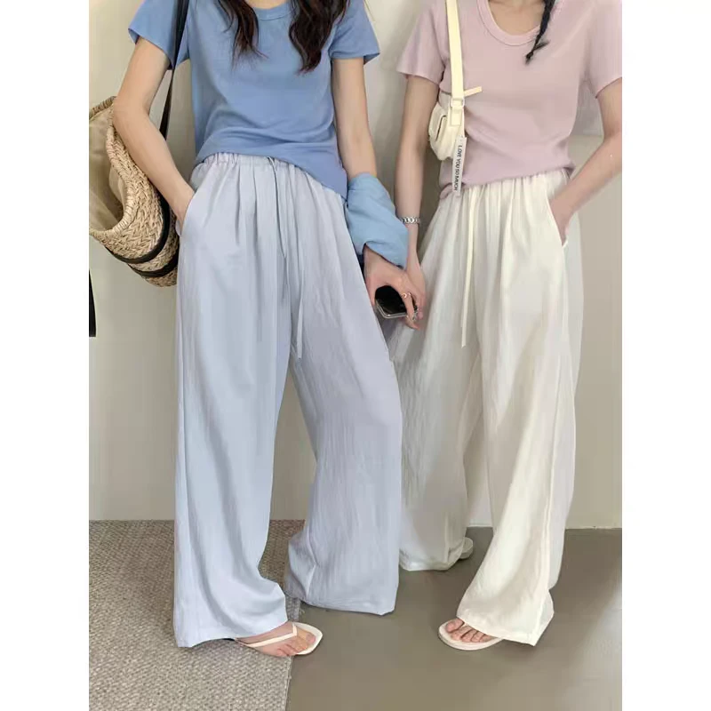 慵懒感冰天丝亚麻口袋阔腿裤女夏松弛垂感拖地直筒休闲裤夏季