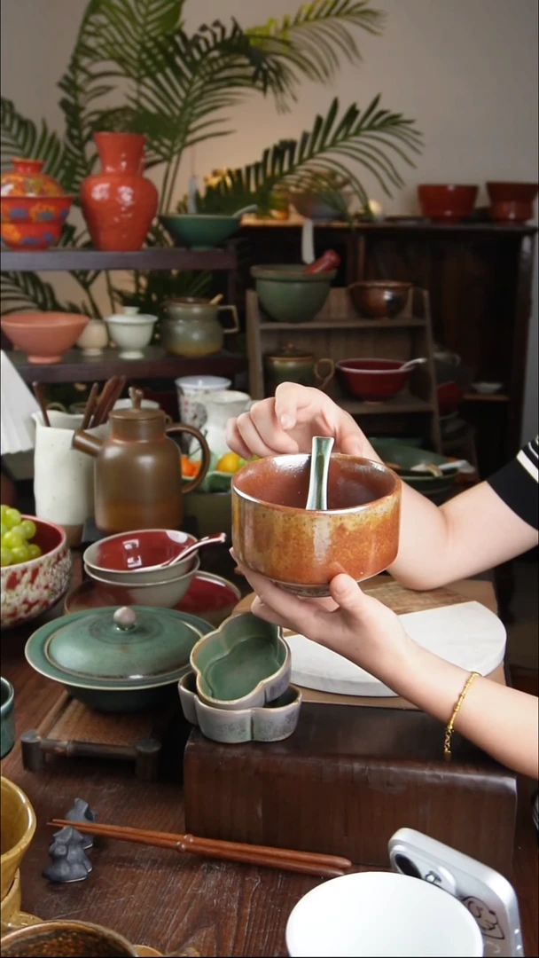 碗景德镇手工高温餐具柴烧马蹄碗
