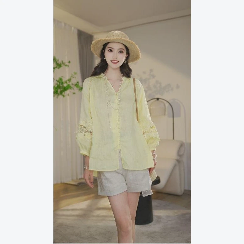 【婷婷甄选】Tomorrow Rose25夏季爆款品质外穿V领衬衣2592192黄色