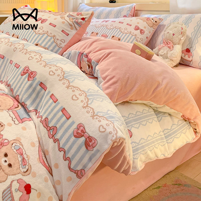 猫人冬季加厚牛奶绒四件套珊瑚绒双面加绒被套床单三件套2025新款