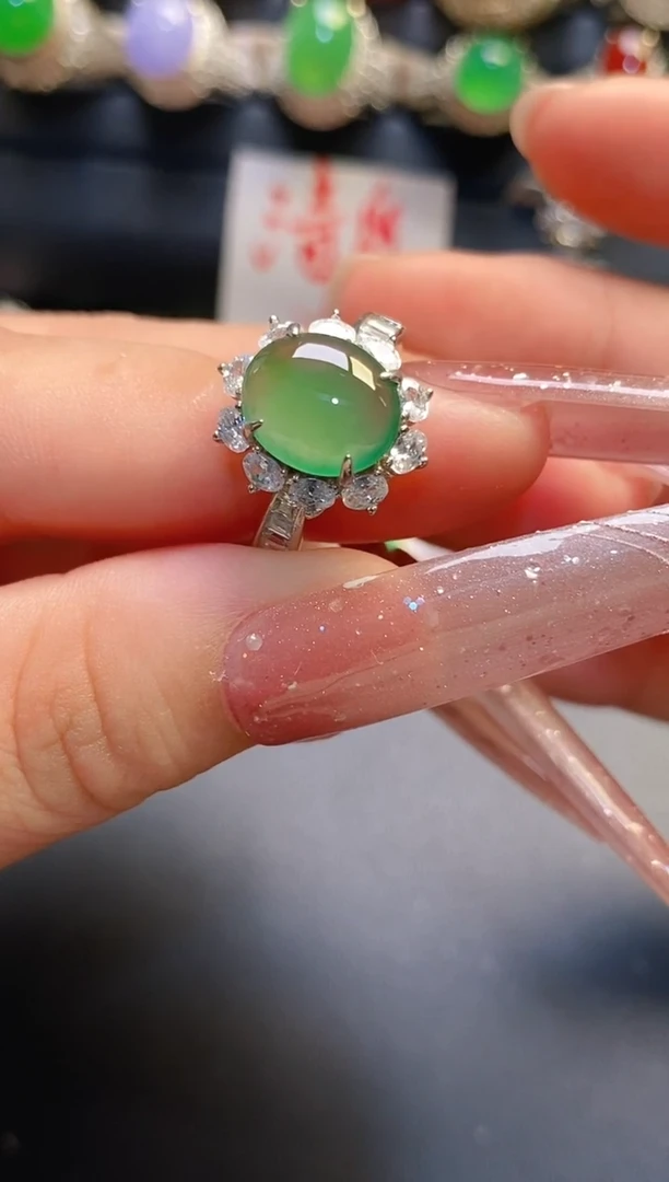 银S925镶嵌戒指翡翠天然