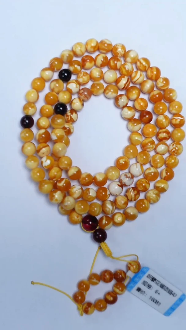 琥珀颈饰未镶嵌特级花蜡圆珠108项链6mm