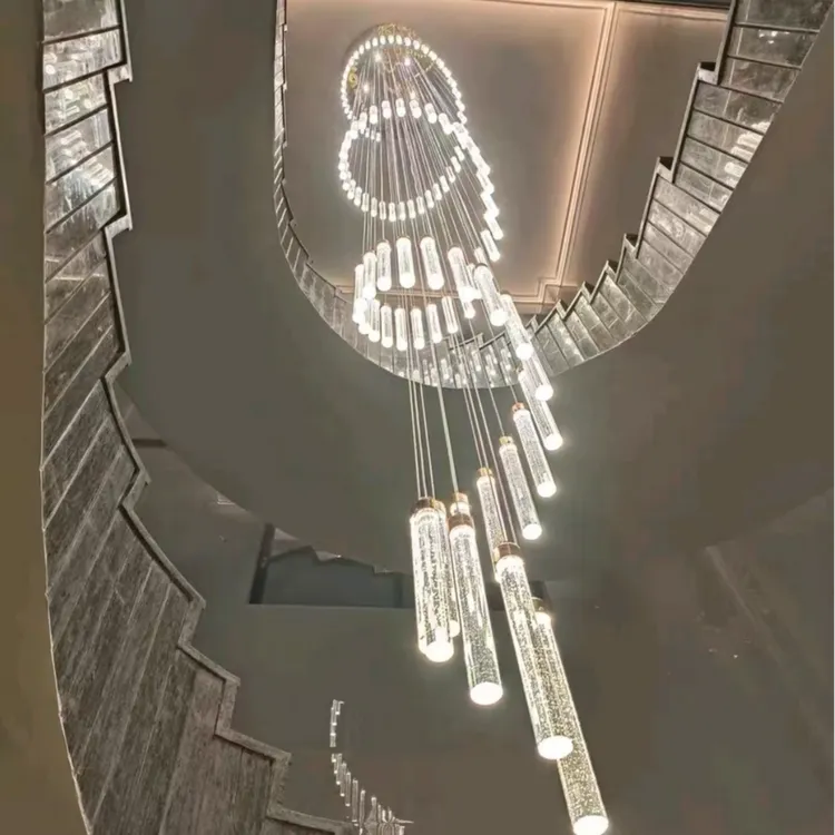 自建房旋转楼梯灯水晶吊灯复式楼二层公寓别墅楼梯间挑空客厅轻奢