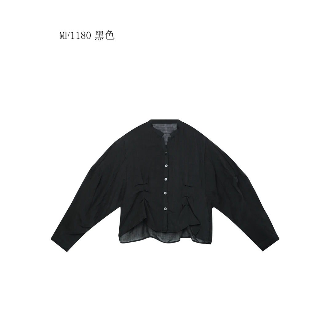 【麻訪家】MF1180黑色文艺气质简约宽松百搭长袖开衫上衣