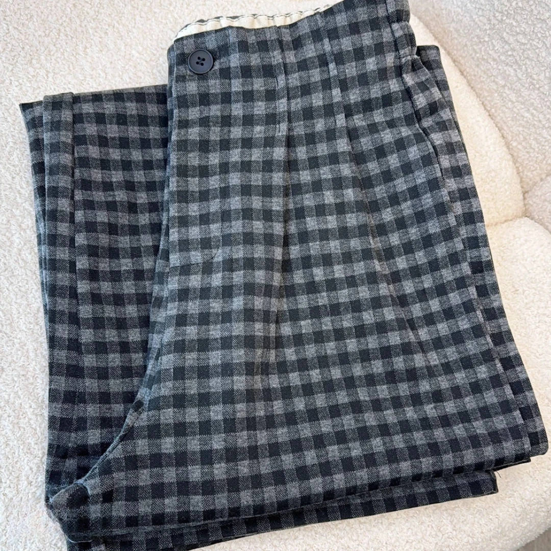 【运补+现货】夏季薄款复古格子裤女半松紧腰垂感宽松百搭显瘦