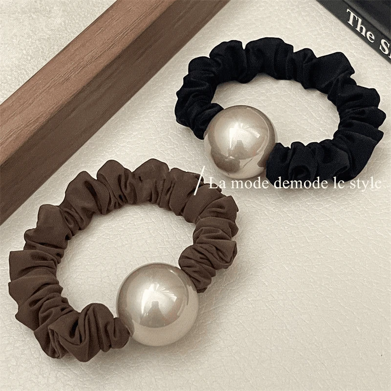 气质款香槟色大珍珠发绳小肠发圈粗皮筋女马尾扎头绳低丸子头发饰