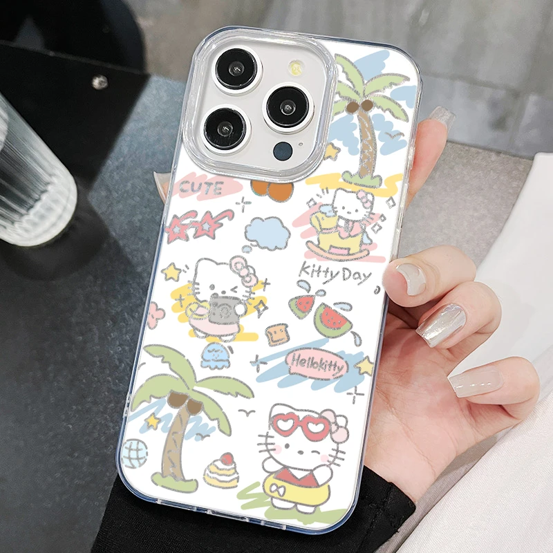 高级感15pm羽纱iPhone13手机壳带挂绳12硬椰树凯蒂猫苹果16适用14