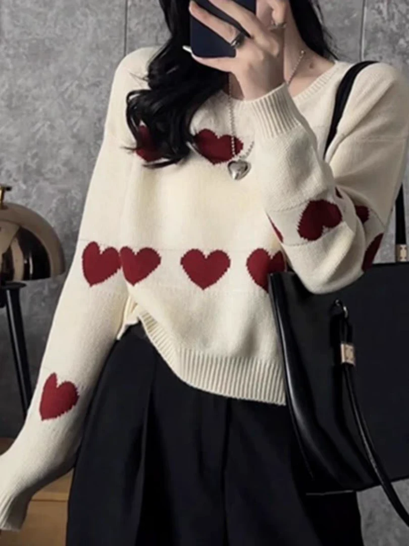 玲姐定制-米白高级感别致圆领上衣宽松针织毛衣250661