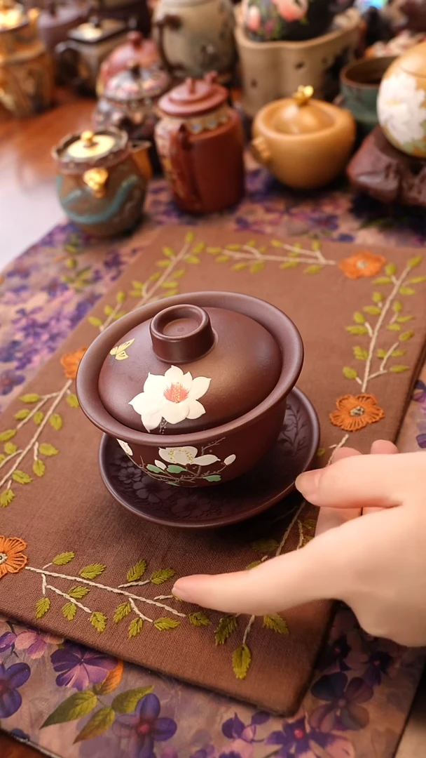 茶壶紫砂紫泥玉兰盖碗