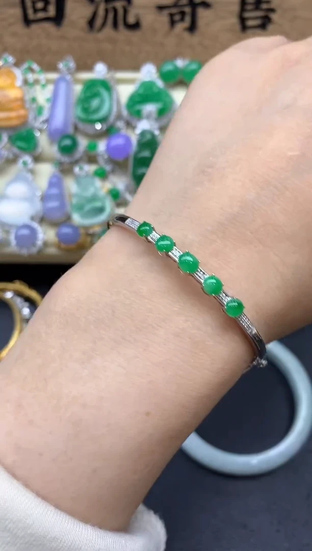 【闪购商品】翡翠手镯18K金镶嵌345-中国好珍宝
