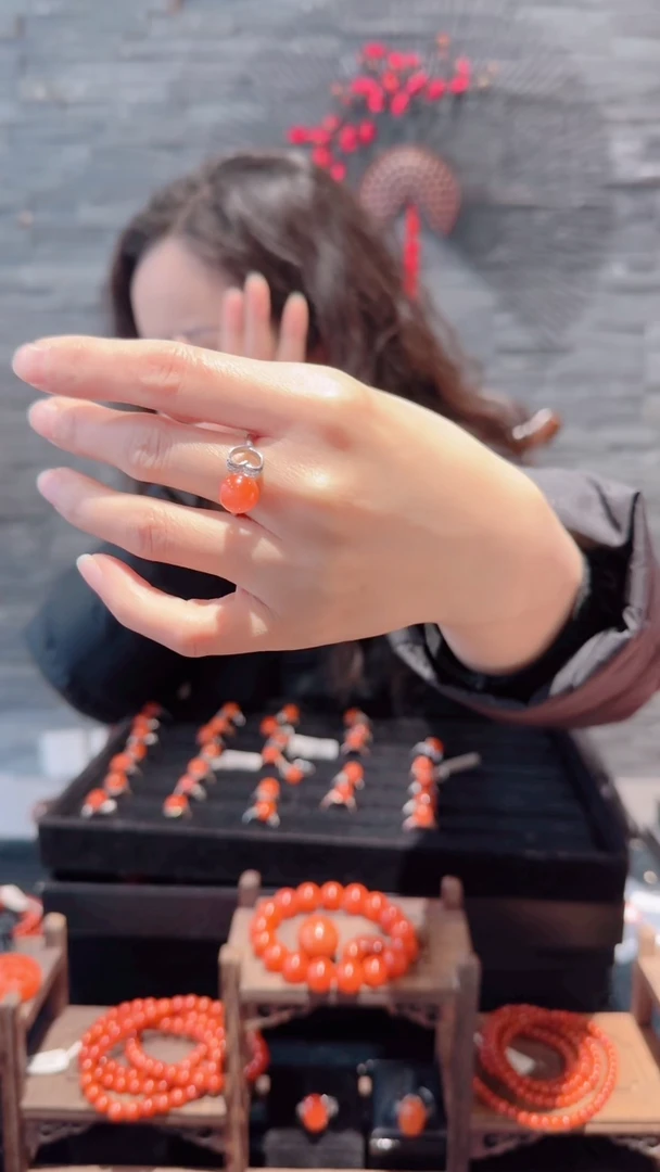 【闪购商品】南红玛瑙戒指合金圆珠戒指