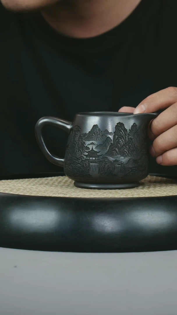 茶杯紫砂 原矿石黄 卧虎藏龙 公道杯