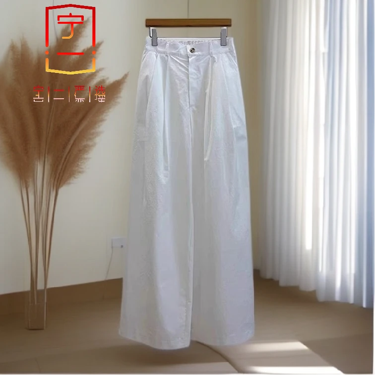 【宁一女装】时尚洋气显瘦纯棉夏季白色纯棉高腰阔腿直筒长裤休闲裤