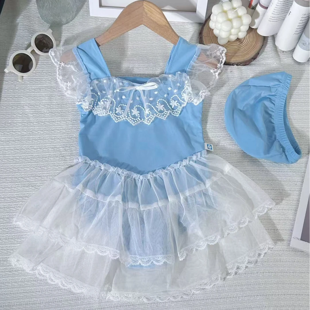 女童泳装2025新款速干连体泳衣甜美小女孩度假公主裙式游泳衣服