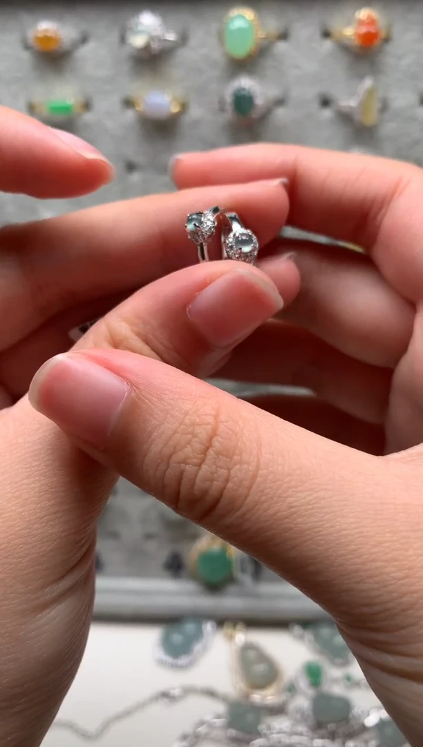 银S925镶嵌戒指翡翠耳饰2