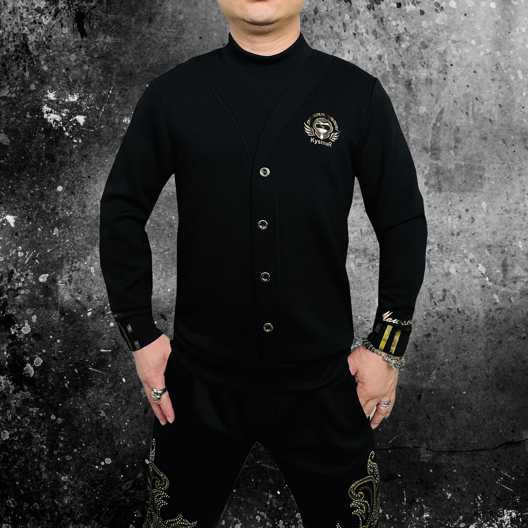 春季轻奢时尚潮流个性百搭修身男士款休闲圆领假两件套卫衣 K5336