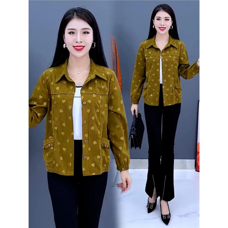 高档灯芯绒外套女秋季新款时尚妈妈装遮肚子显瘦洋气百搭开衫上衣