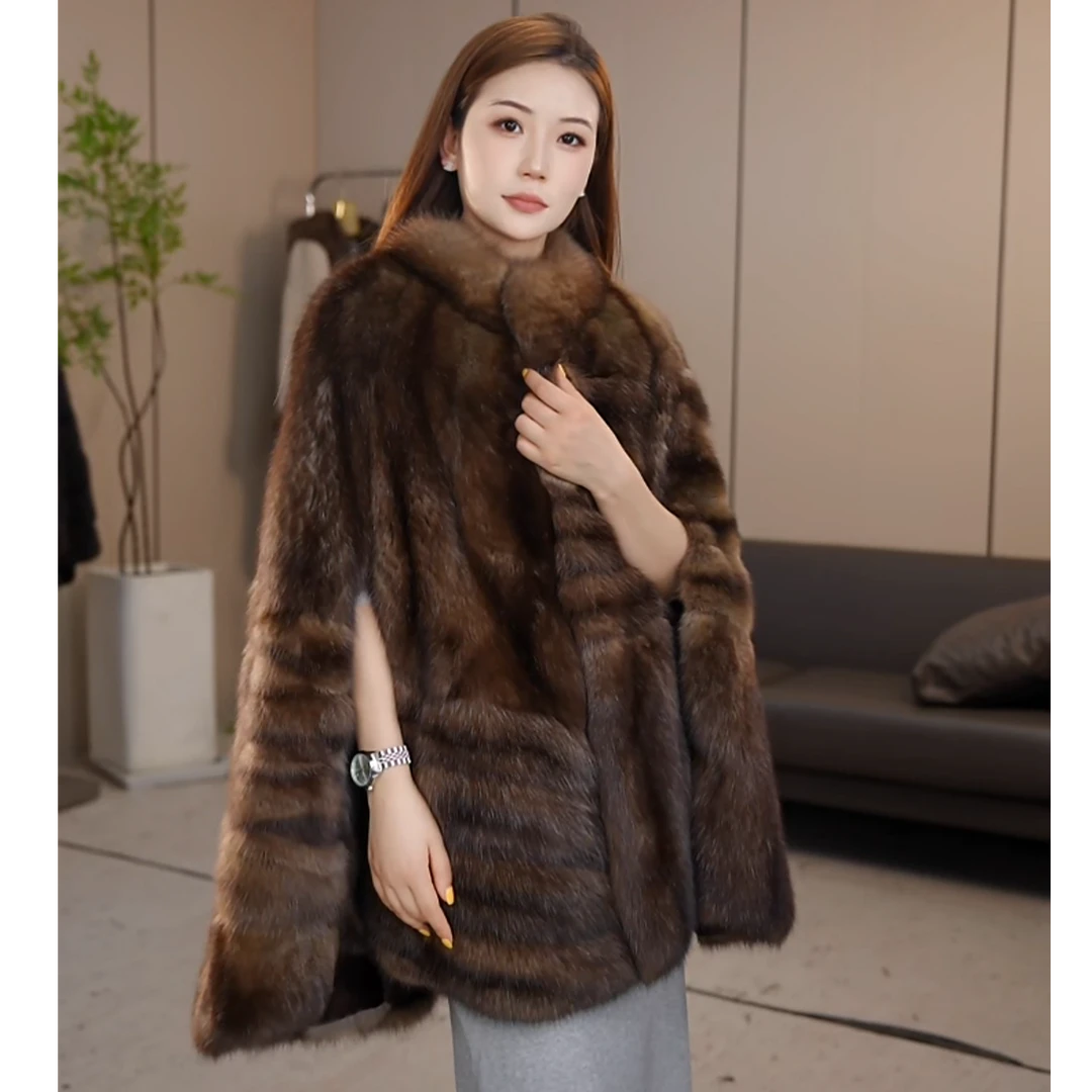 海宁华丽园俄罗斯紫貂斗篷浪尾披肩外套满天星紫貂S5