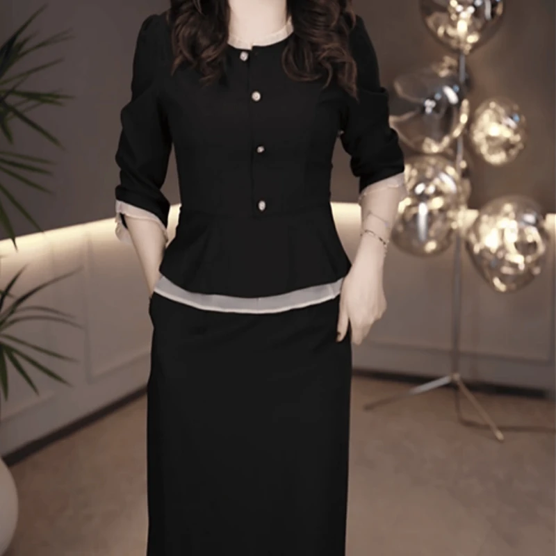 A281【连衣裙】2025早秋新款时尚优雅气质女人味显瘦假两件连衣裙