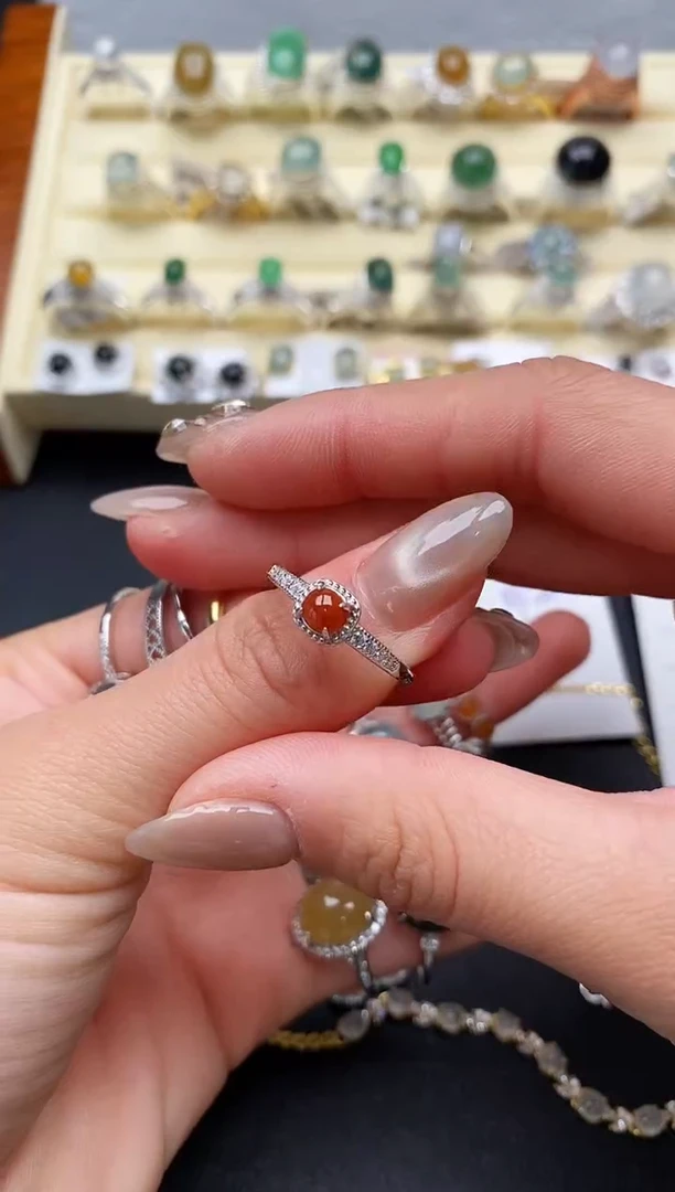 【闪购商品】翡翠戒指银S925镶嵌缅甸天然A货翡翠111  9-7