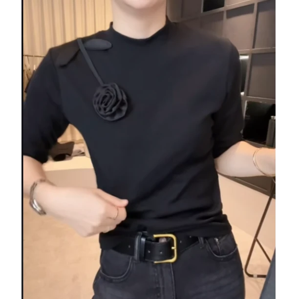 C87#早秋款圆领设计感时尚百搭中袖显瘦上衣款女