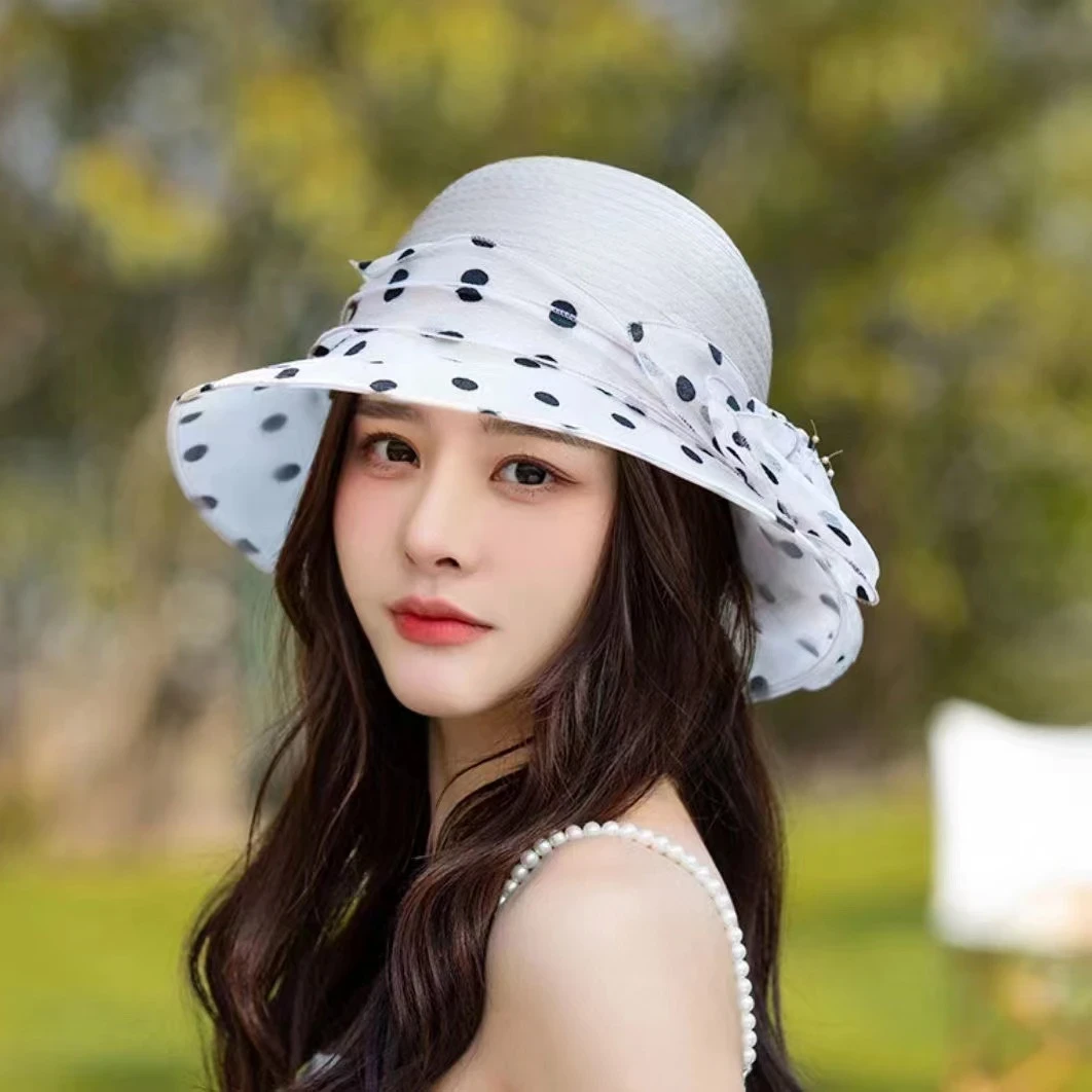 妈妈款遮阳帽子网红显脸小凉帽中老年气质优雅透气可折叠圆顶