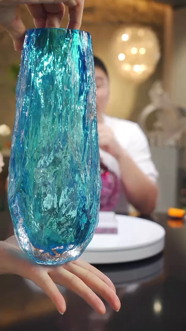 琉璃手工艺品福利天空蓝树纹花瓶