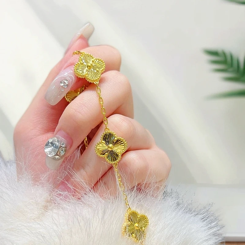 手链 高定精工经典黄色镭射五花四叶草手链